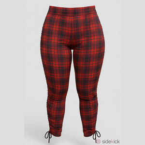 NWOT Dressfo red plaid lace up sides leggings sz 8